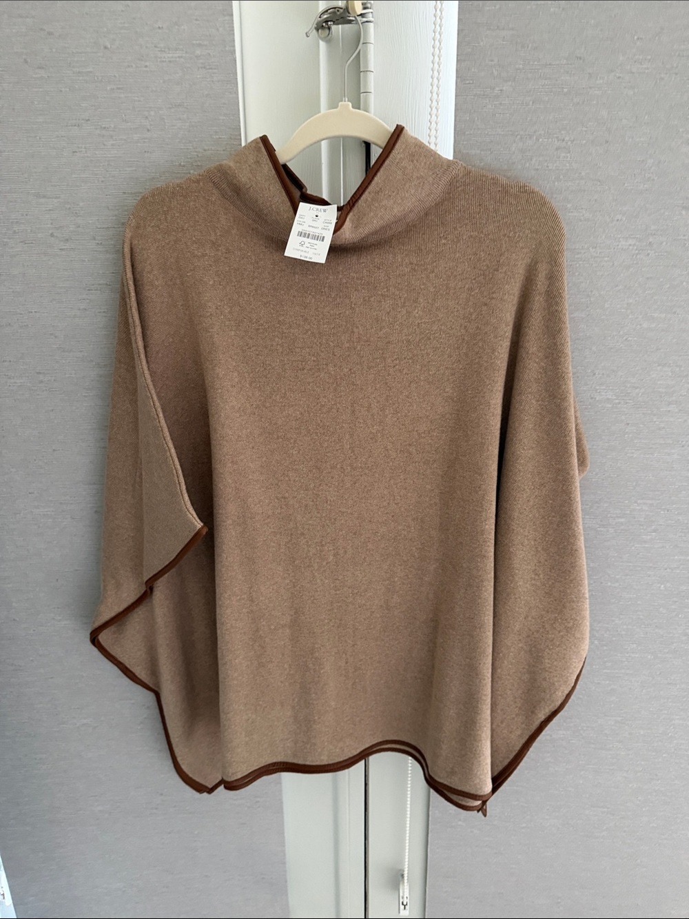 J. Crew Light Brown Poncho Sweater with Contrasting faux leather Trim